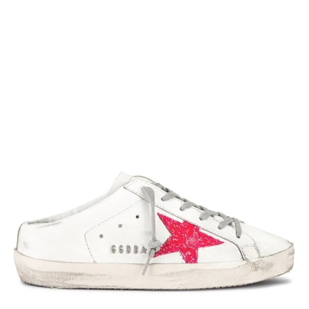 Golden Goose White and Pink Super-Star Sneakers